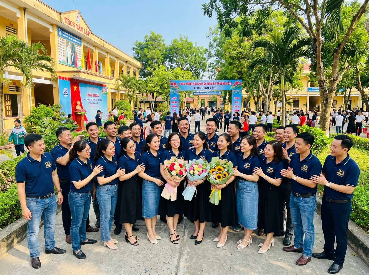 Một buổi gặp mặt hội khóa trong sân trường